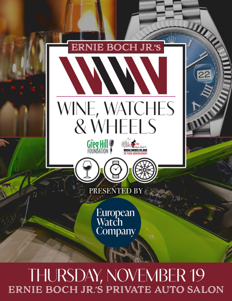 Official Wine, Watches and Wheels event artwork, November 19